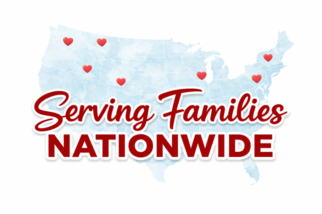 image of country with text overlay "serving families nationwide"
